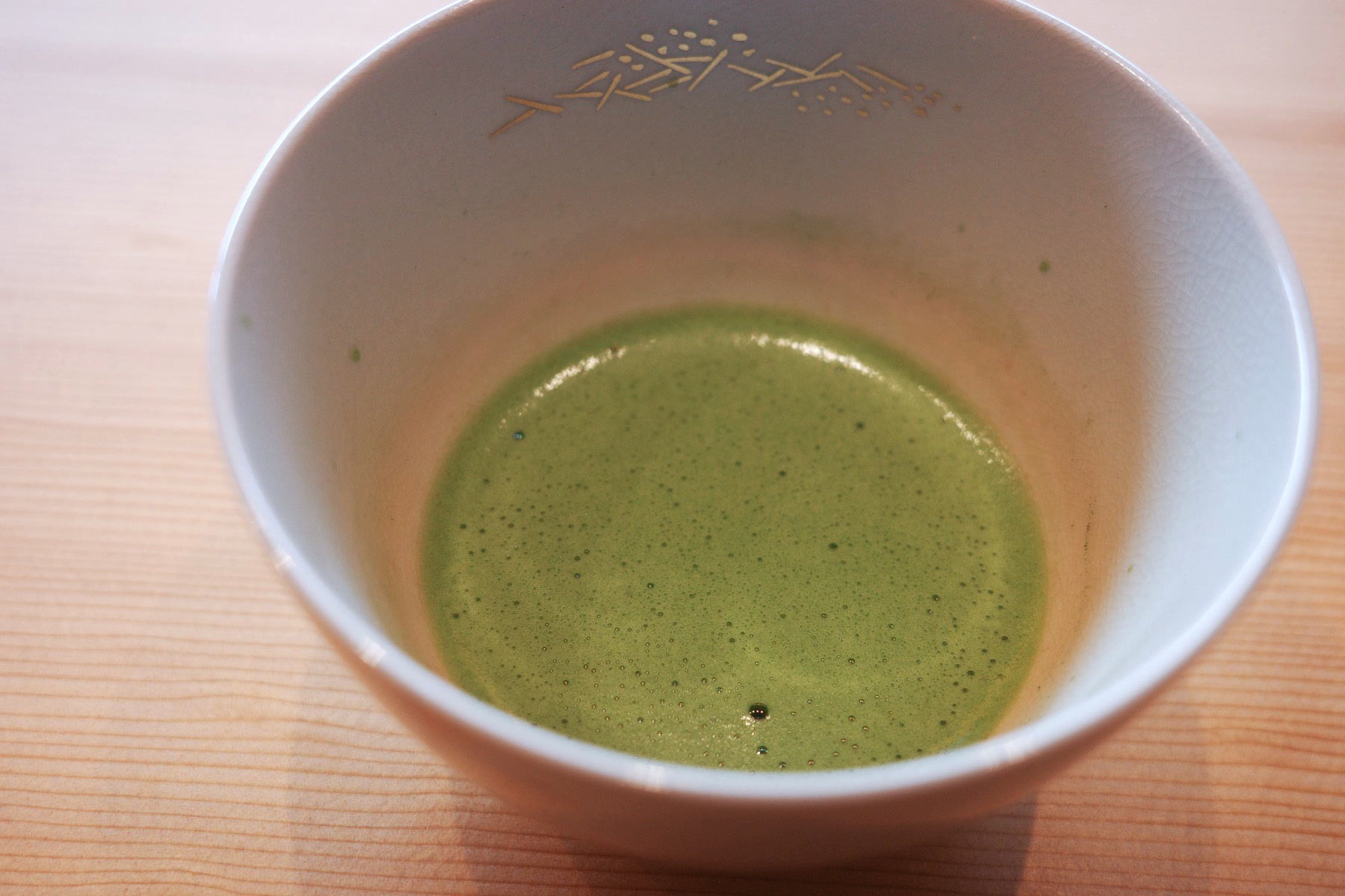 A bowl of whisked matcha to finish the meal